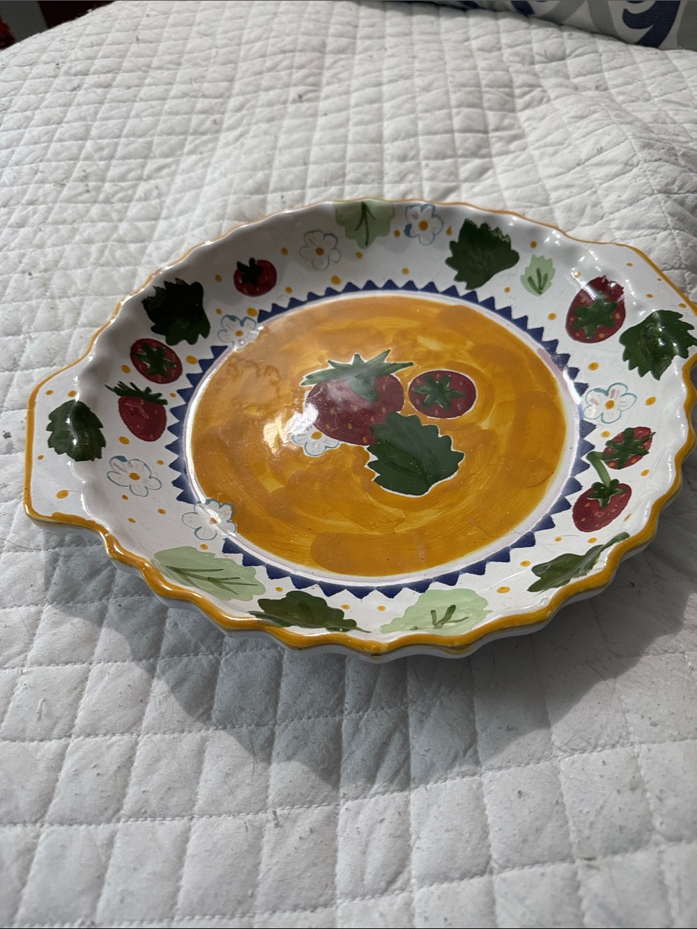White Ceramic Plate with Brown Rim